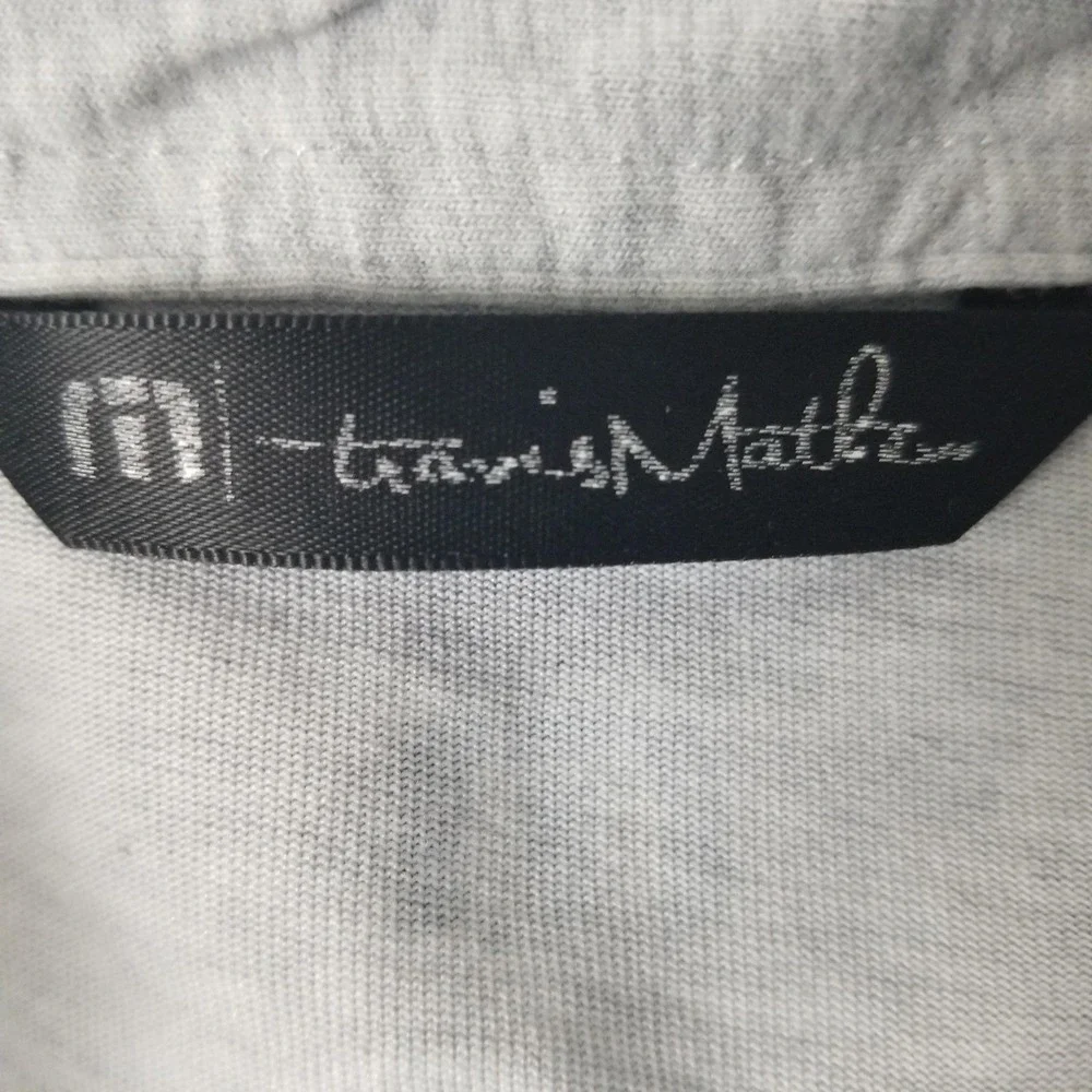 TravisMathew Polo Shirt Mens Medium Gray Chest Stripe Golf Casual Performance